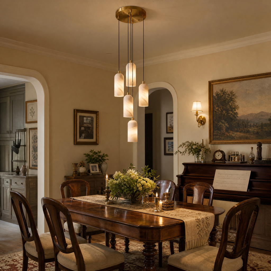 Modern Cylindrical Alabaster Pendant Light for Dining Rooms