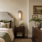 Modern Elongated Alabaster Wall Sconce with Travertine Base