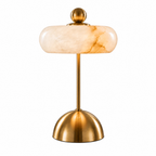 Disc-Shaped Alabaster and Glass LED Table Lamp for Bedrooms