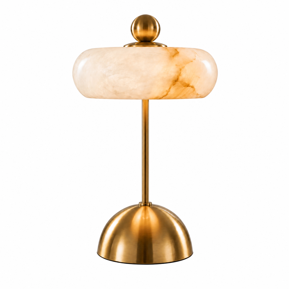 Disc-Shaped Alabaster and Glass LED Table Lamp for Bedrooms