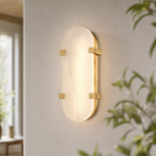 Modern Oval Alabaster LED Wall Sconce with Brass Base for Bedrooms