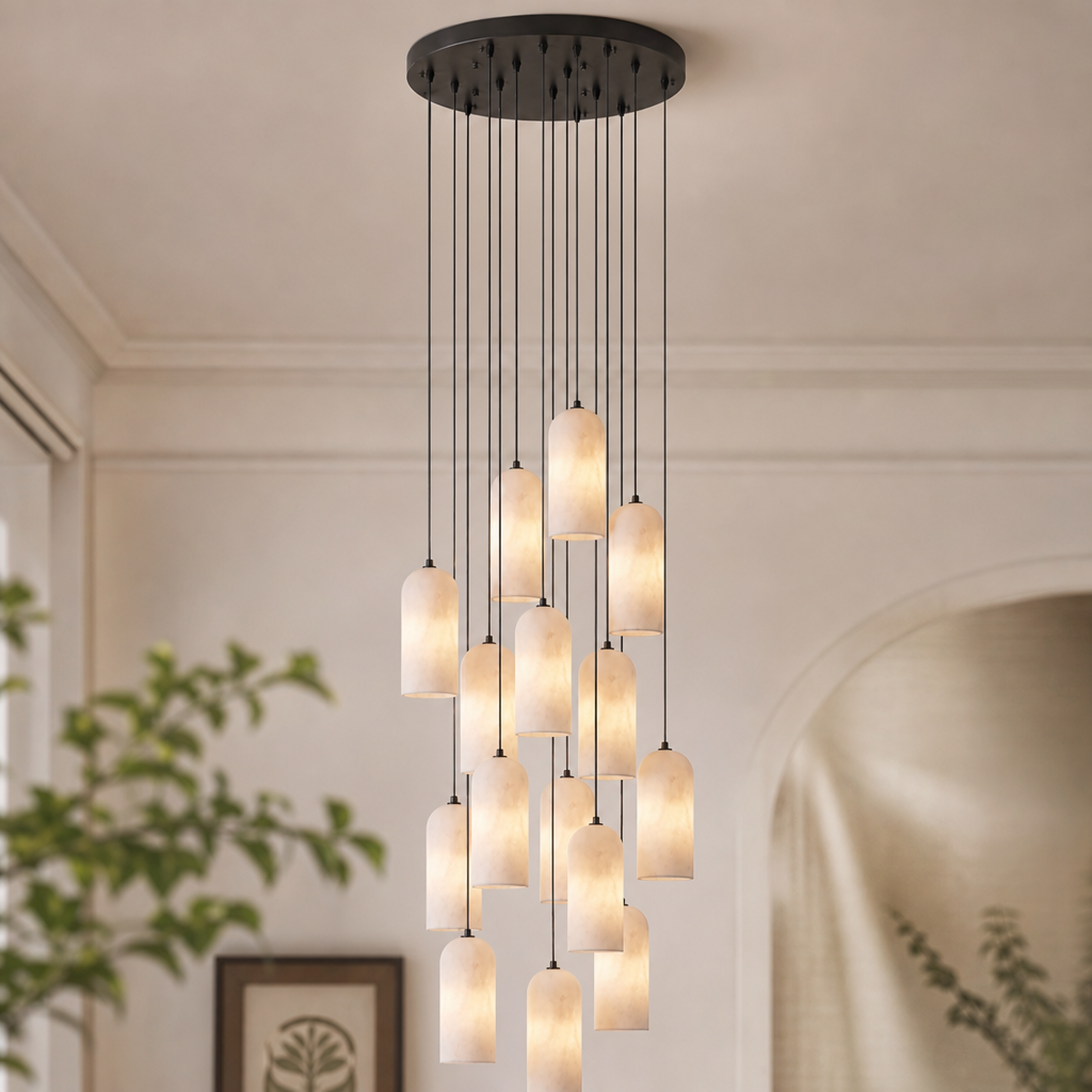 Modern Cylindrical Alabaster Pendant Light for Dining Rooms