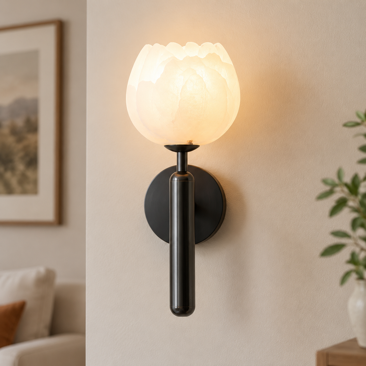 Modern Tulip-Shaped Stone Alabaster Wall Light for Bedrooms