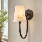 Curved Swan Arm Tapered Alabaster Sconce for Bedrooms