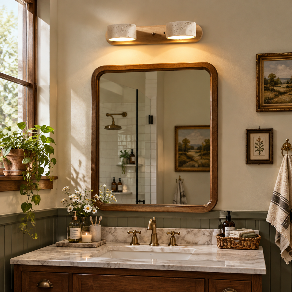 Modern Multi-head Travertine Wood LED Vanity Wall Sconce