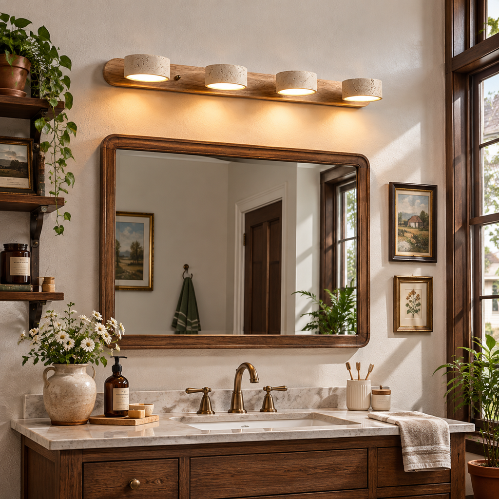 Modern Multi-head Travertine Wood LED Vanity Wall Sconce
