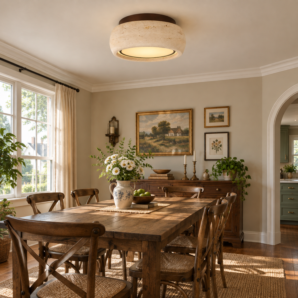 Modern Round Ring Travertine Flush Mount LED Ceiling Light