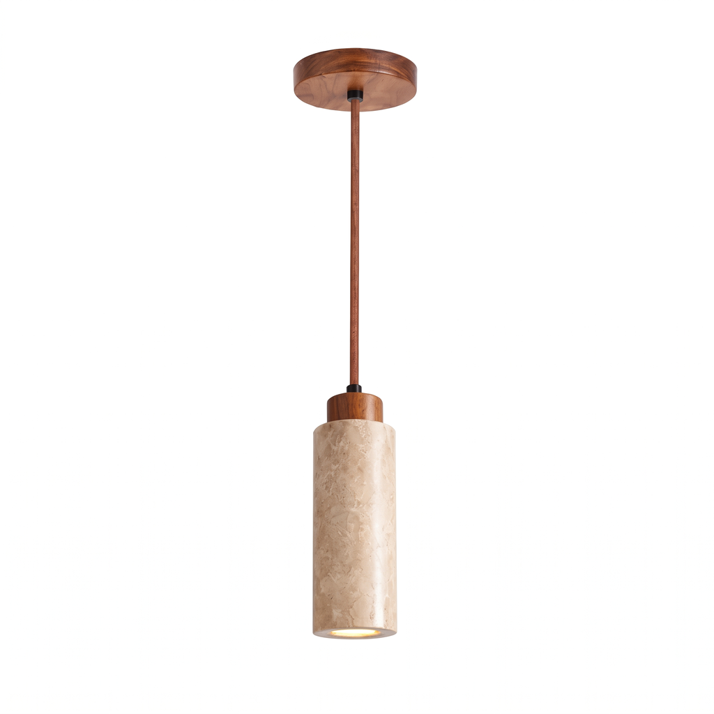 Modern Rectangular & Cylinder Travertine Wood Pendant Light
