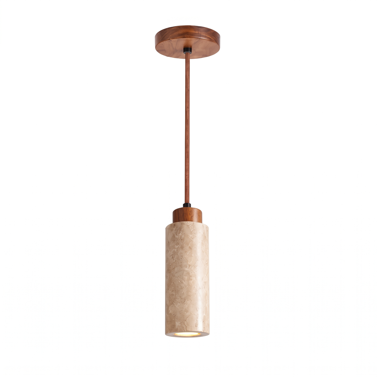 Modern Rectangular & Cylinder Travertine Wood Pendant Light