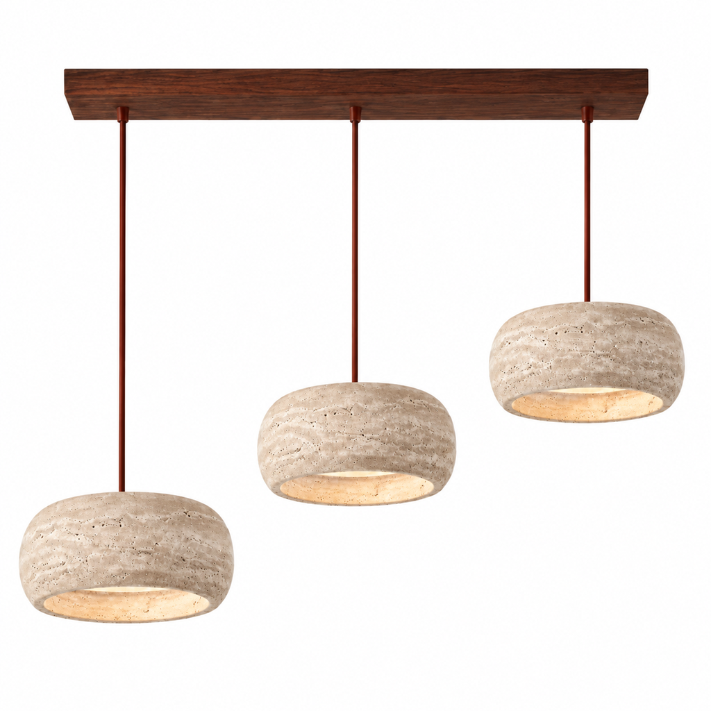 Modern Cylindrical & Drum Travertine LED Pendant Light