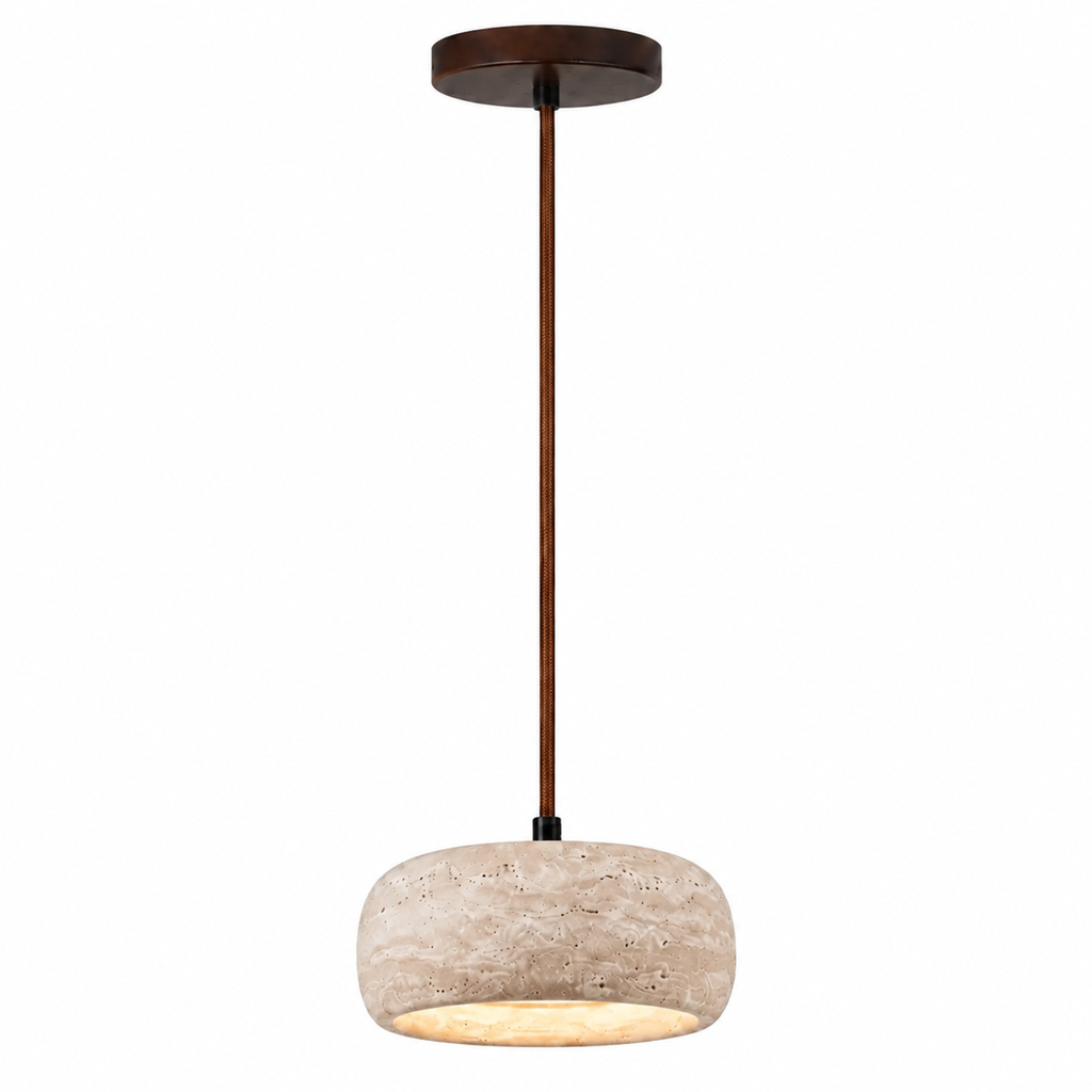 Modern Cylindrical & Drum Travertine LED Pendant Light