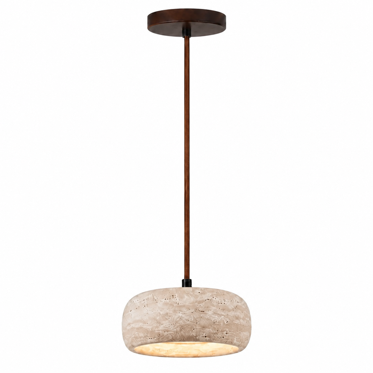 Modern Cylindrical & Drum Travertine LED Pendant Light