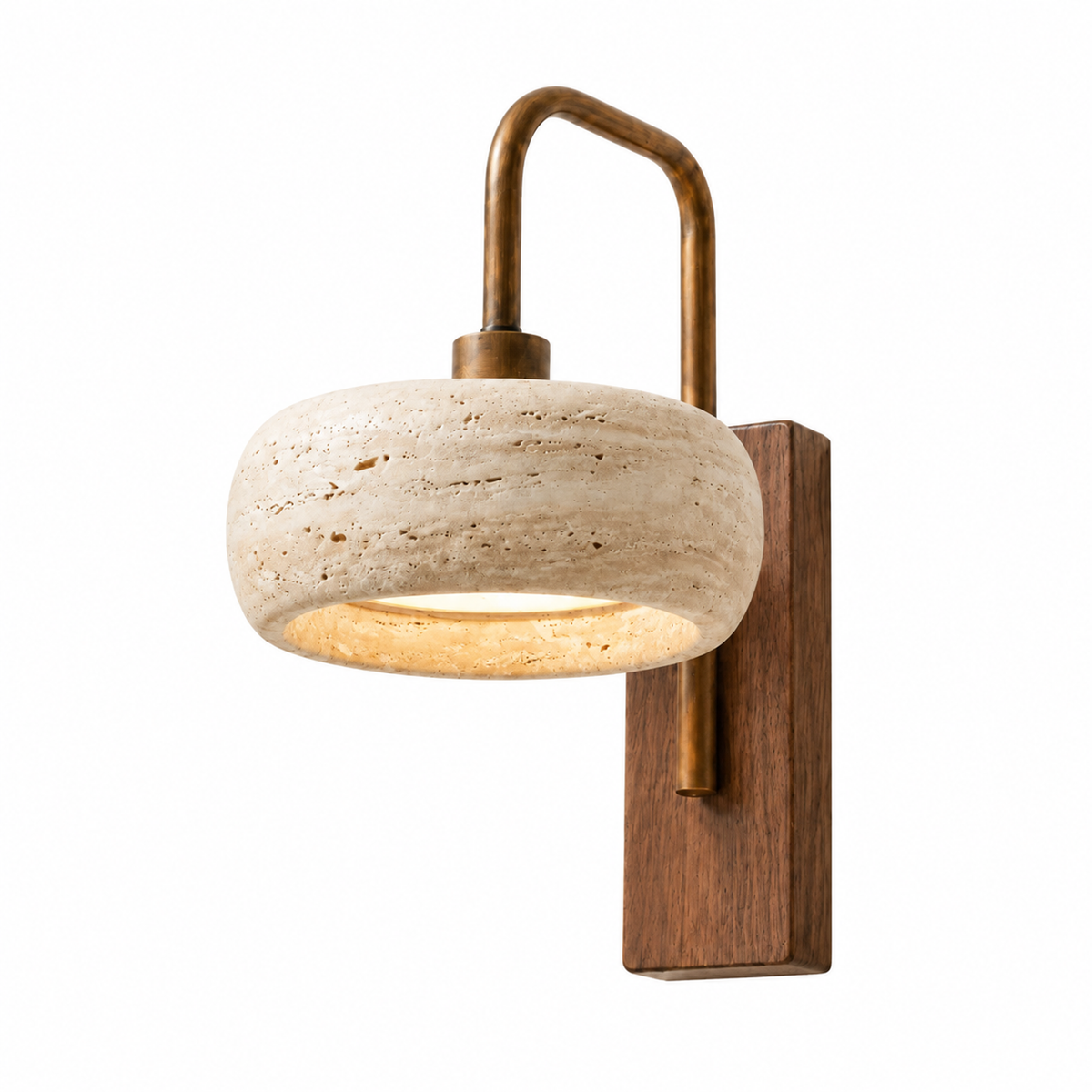 Modern Round Travertine Metal LED Wall Sconce