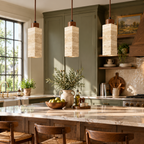 Modern Rectangular & Cylinder Travertine Wood Pendant Light