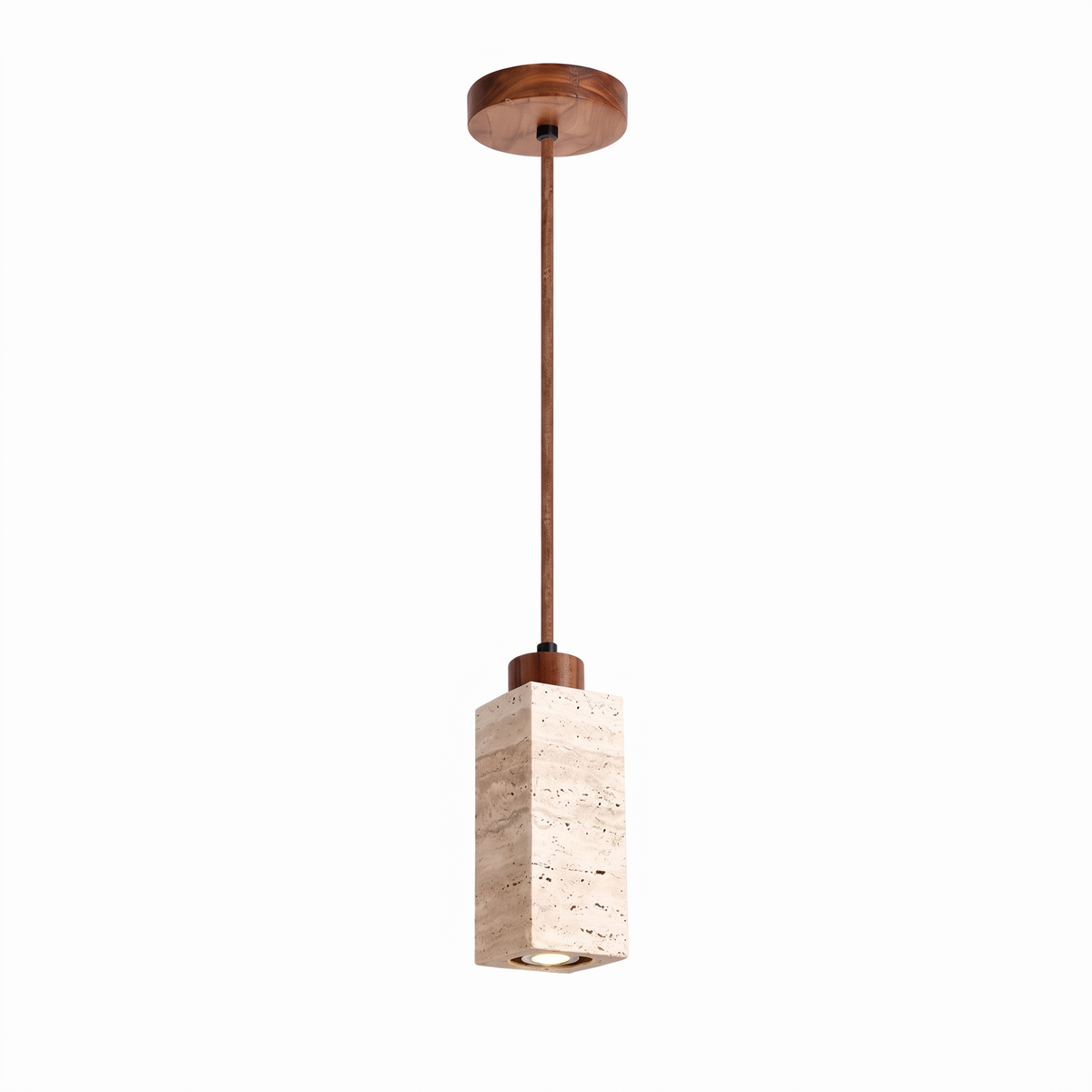Modern Rectangular & Cylinder Travertine Wood Pendant Light