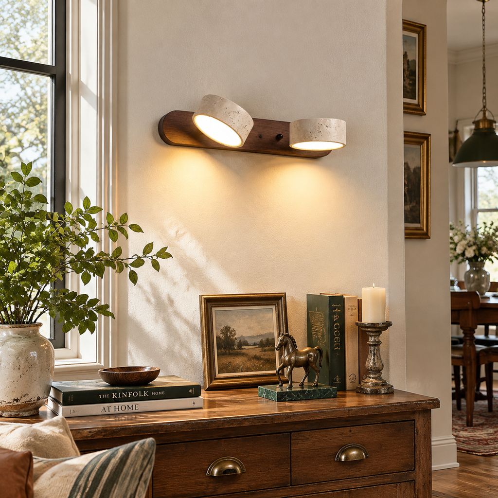Modern Multi-head Travertine Wood LED Vanity Wall Sconce