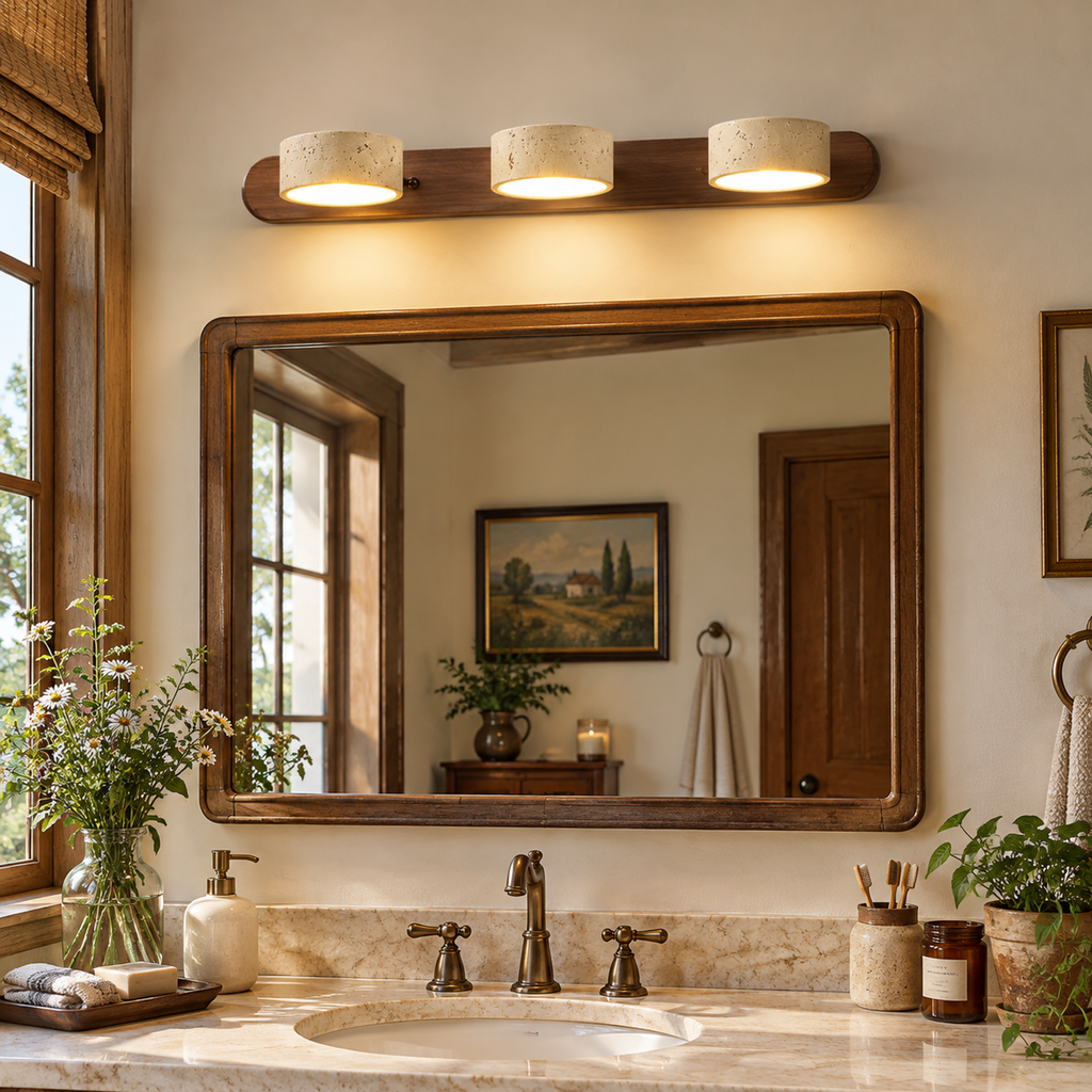Modern Multi-head Travertine Wood LED Vanity Wall Sconce