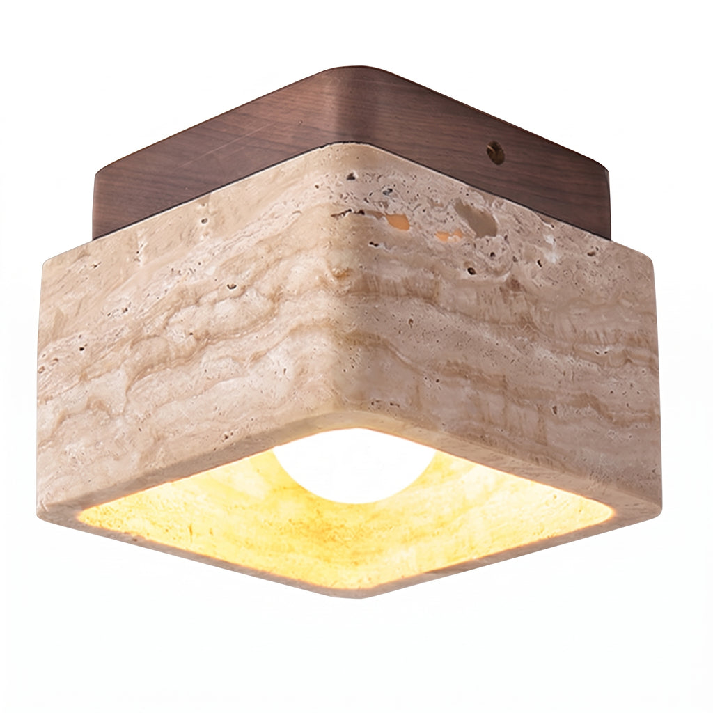 Wabi Sabi Square Travertine Flush Mount Ceiling Light