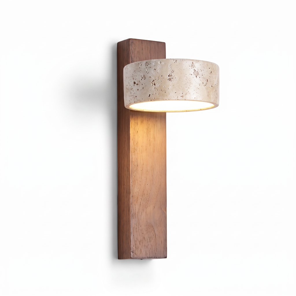 Modern Cylinder Travertine Wood LED Wall Sconce