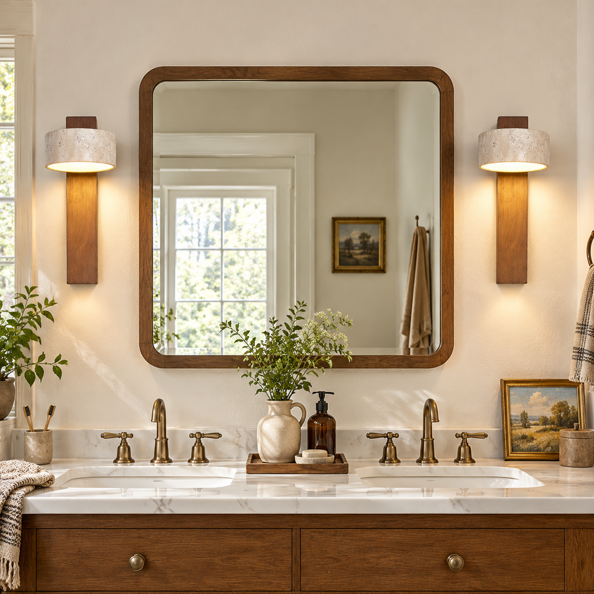 Modern Cylinder Travertine Wood LED Wall Sconce