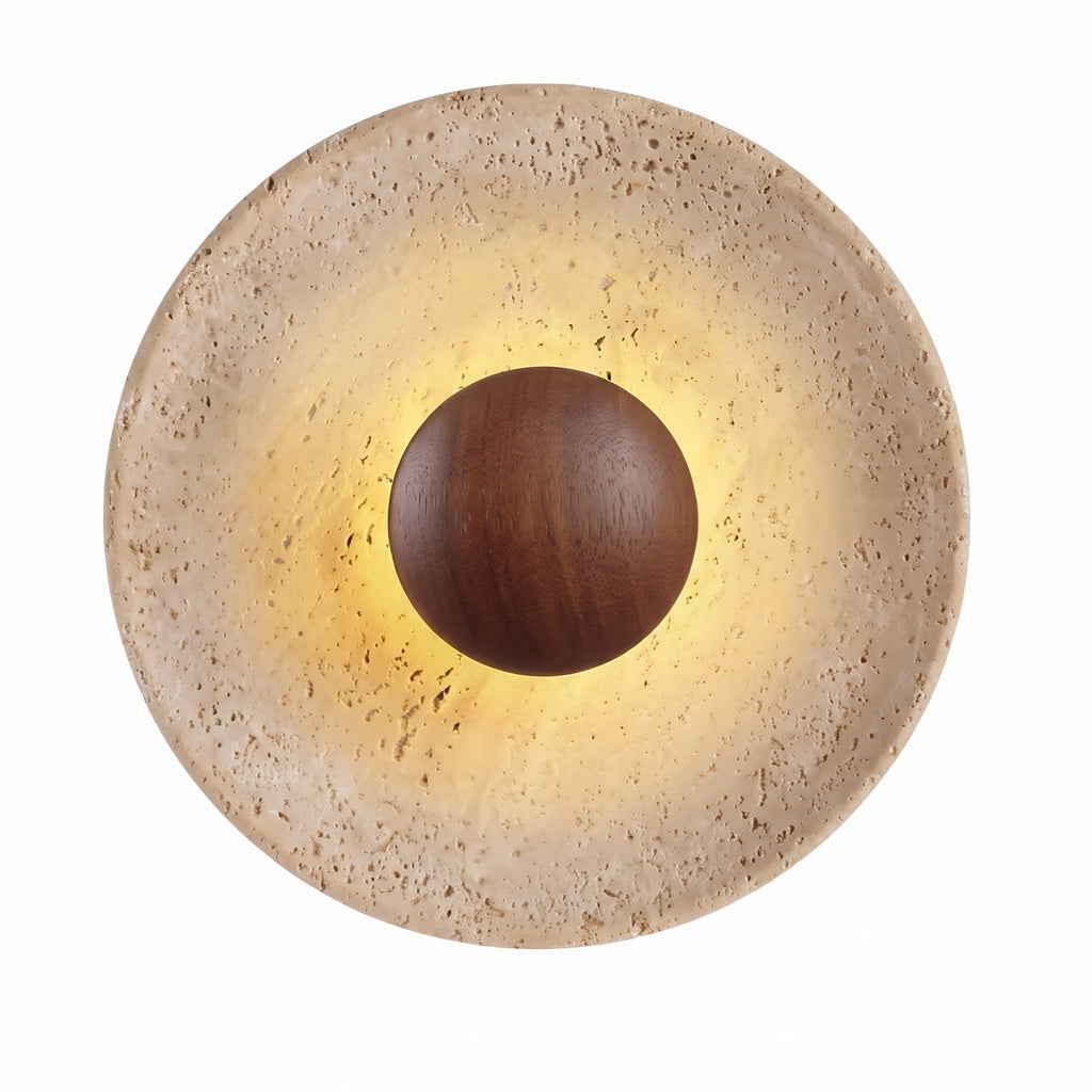 Wabi Sabi Disc-shaped Travertine Wall Sconce