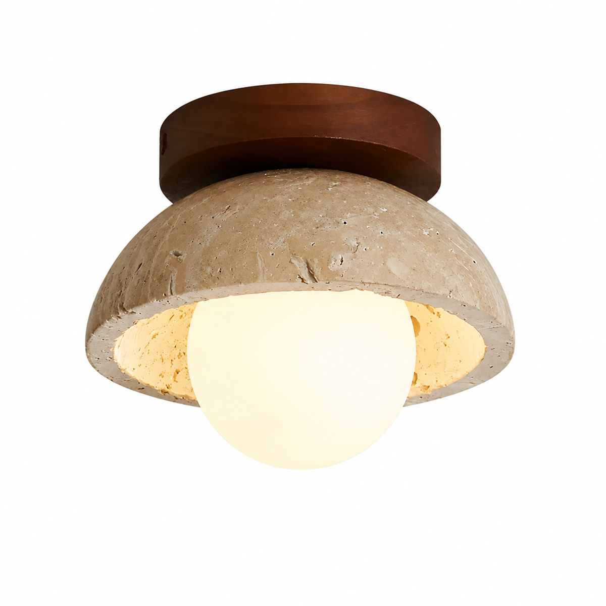 Modern Dome Travertine Wood Flush Mount Ceiling Light