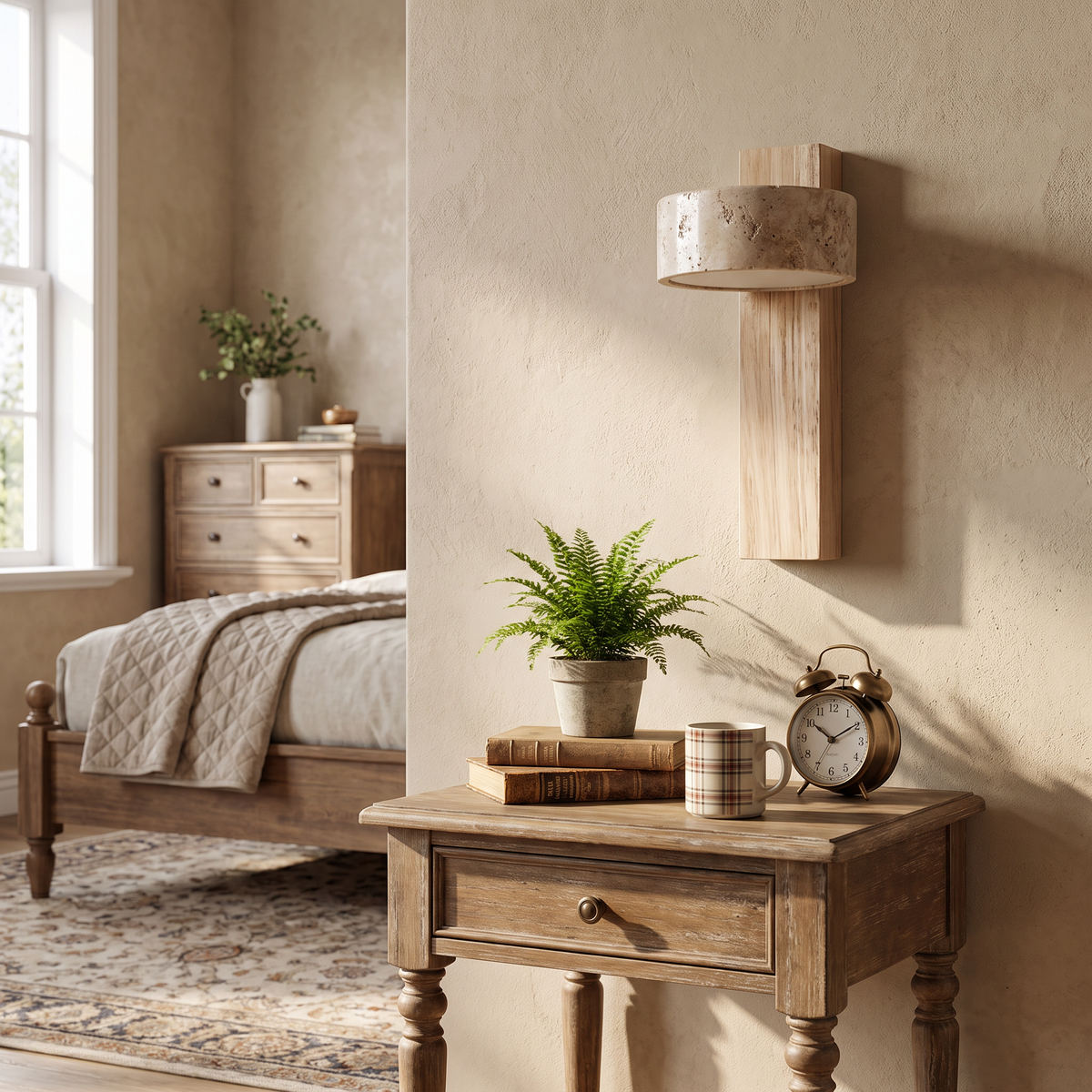 Modern Cylinder Travertine Wood LED Wall Sconce