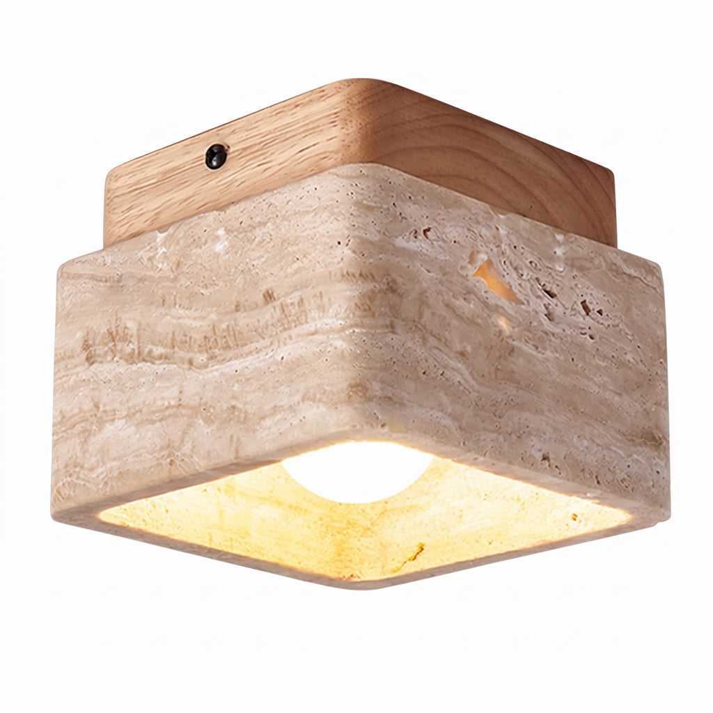 Wabi Sabi Square Travertine Flush Mount Ceiling Light