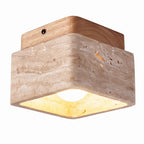 Wabi Sabi Square Travertine Flush Mount Ceiling Light